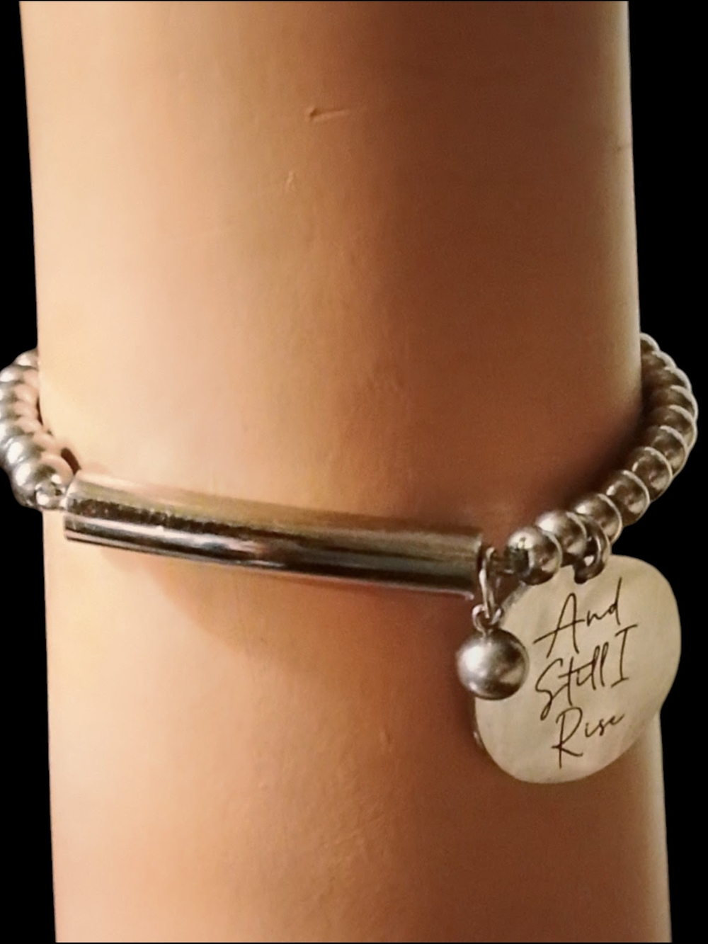 Silver Beaded Charm Bracelet with 'And Still I Rise' Disc
